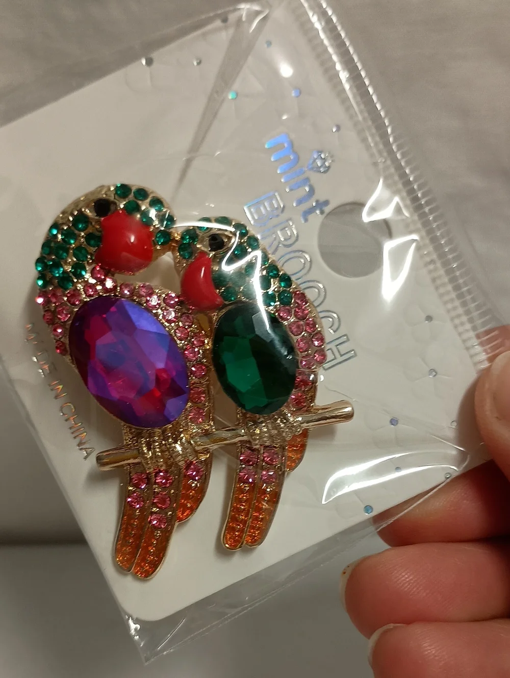 Colorful Rhinestone Parrot Brooch Pin  Gold Tone Tropical Bird Statement Jewelry